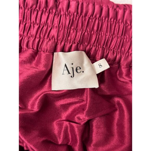 Aje Top 8 Womens Pink Silk Blend Tiered Ruffle Crop Blouse - Picture 7 of 8